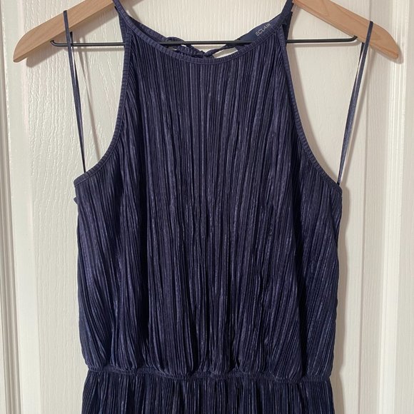 Navy Blue Pleated Jumpsuit Halter Neck, Size Medium - Picture 1 of 6